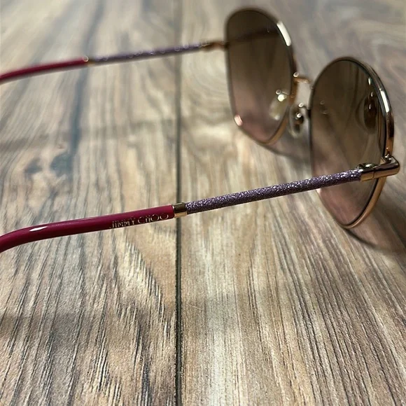 Jimmy Choo Marilia Copper Gold Cat-Eye Sunglasses with Brown& Pink Shaded Lenses